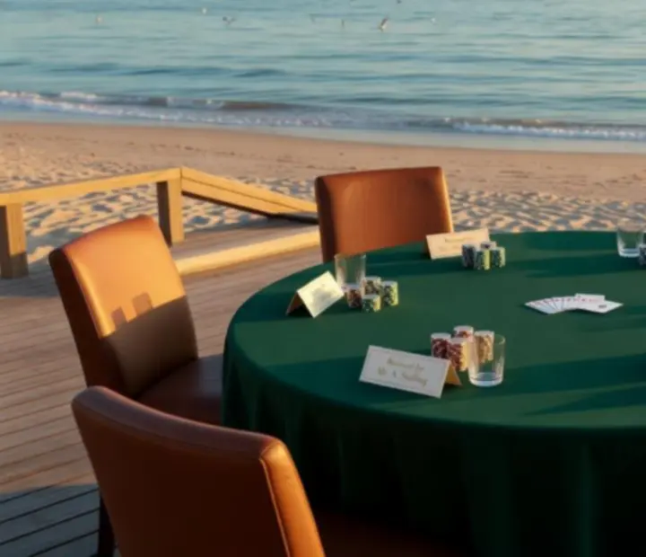 Elegant outdoor poker table set for a reserved sunset chip session on the Gold Coast.